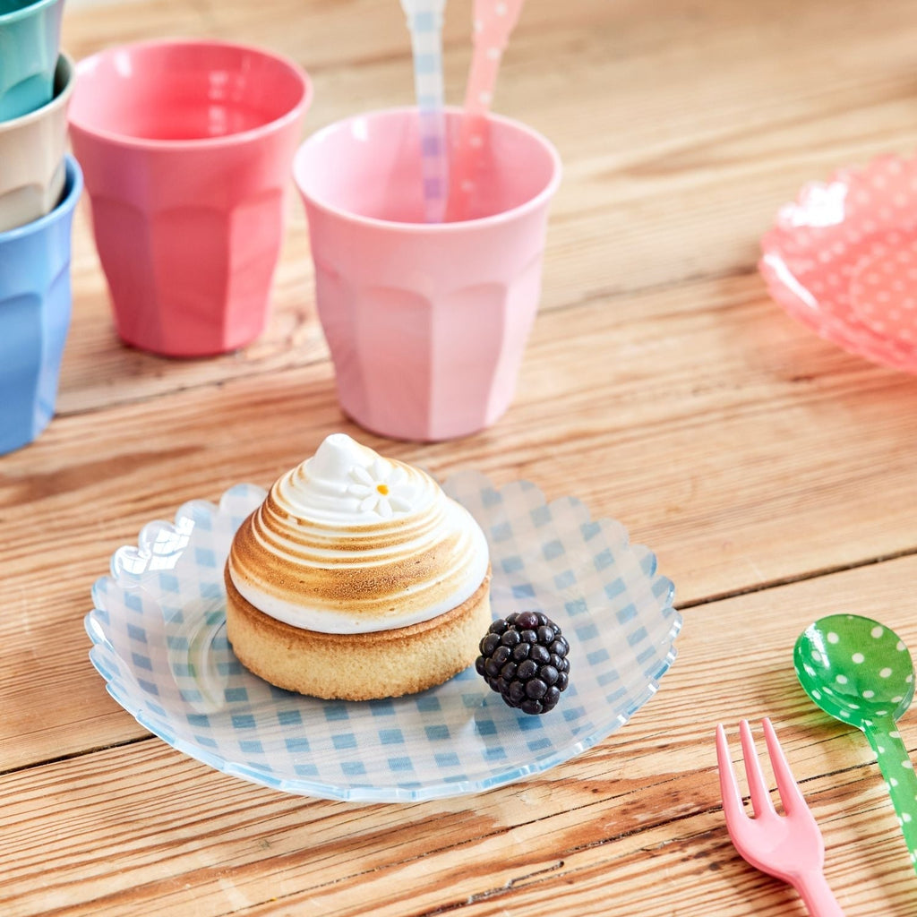 Acrylic Cake Plate with Soft Blue Checkers Fabric