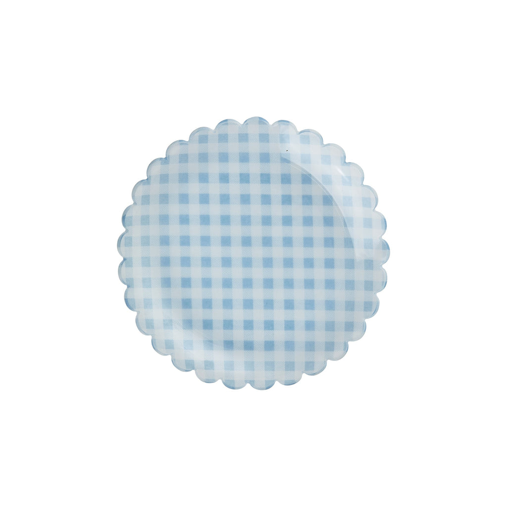 Acrylic Cake Plate with Soft Blue Checkers Fabric