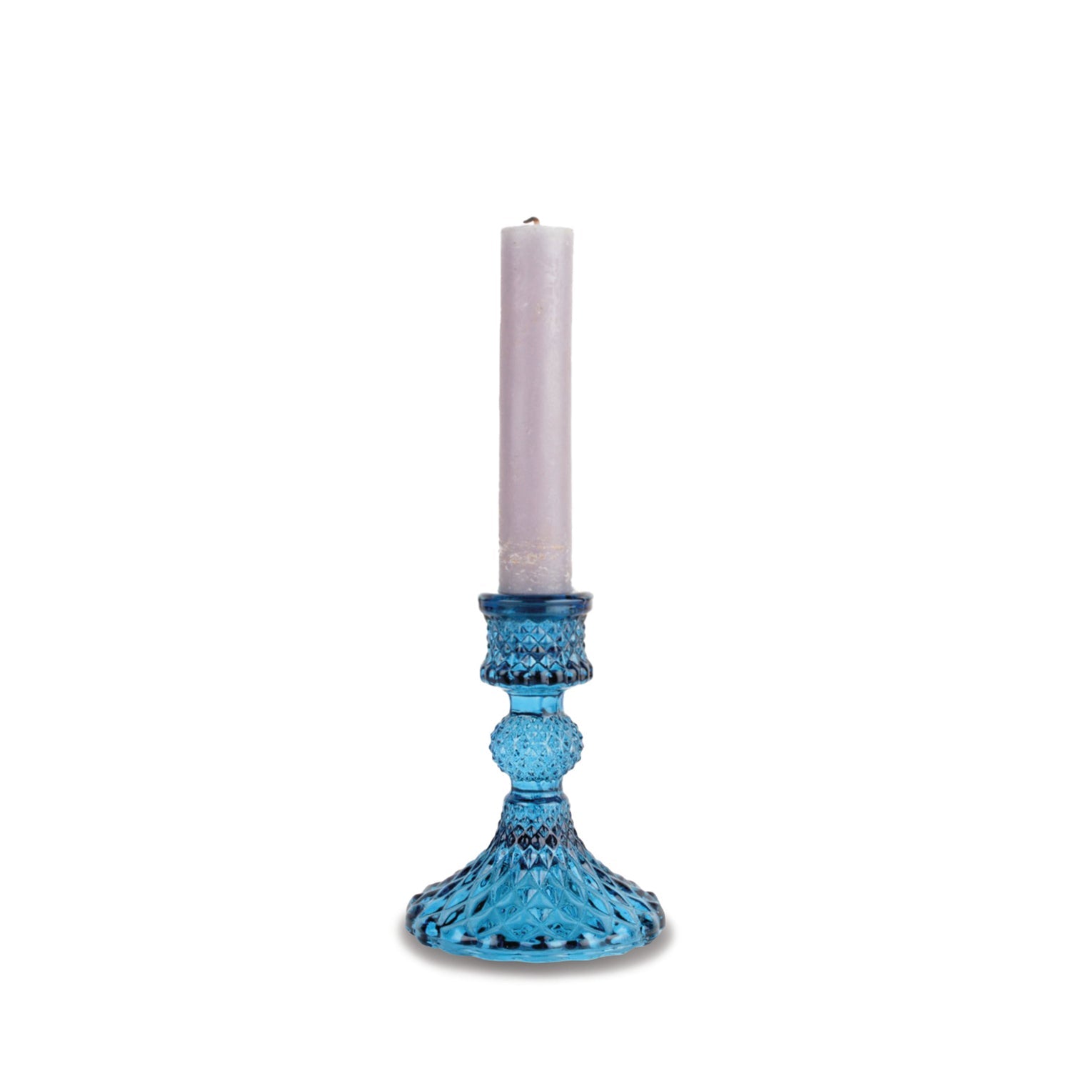 Blue Harlequin Glass Candlestick