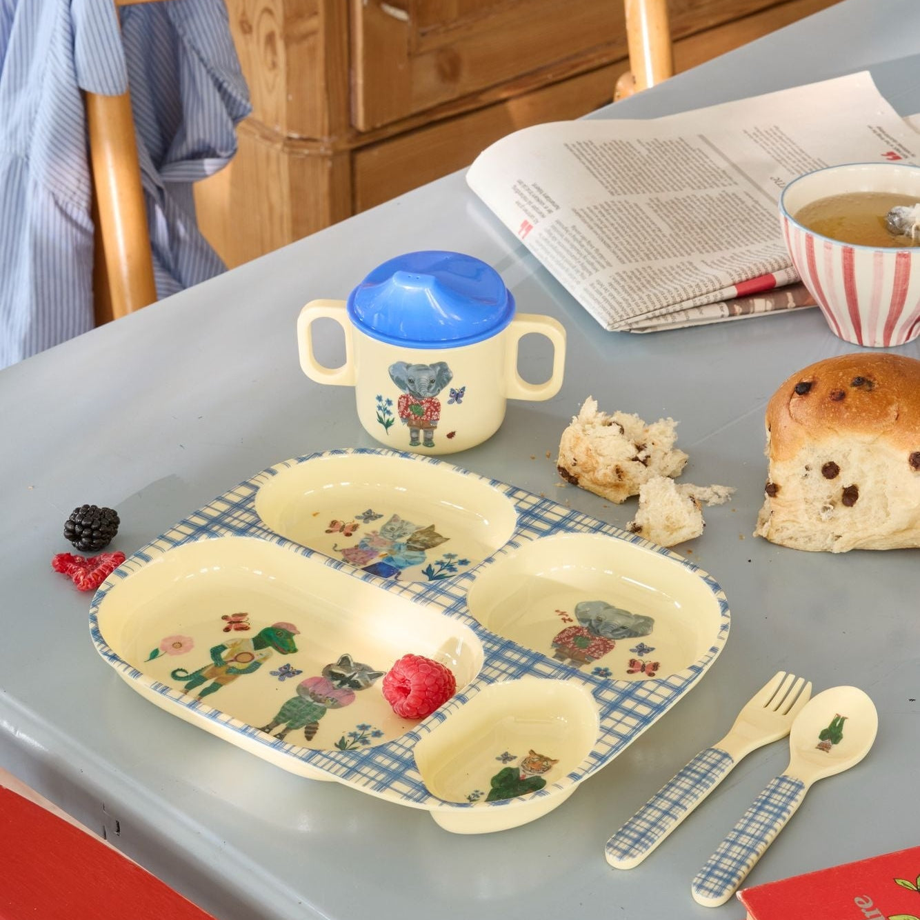 Melamine 2 Handle Baby Cup with Nathalie Lété Print - Blue - 250 ml