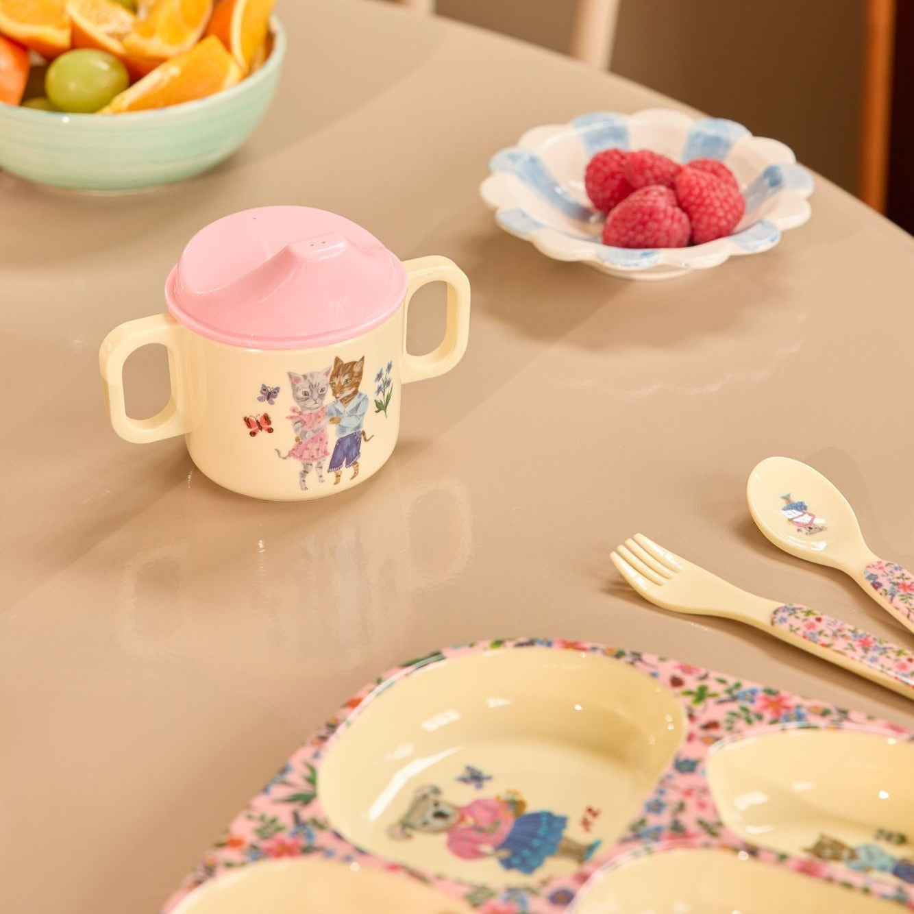 Melamine 2 Handle Baby Cup with Nathalie Lété Print - Pink - 250 ml