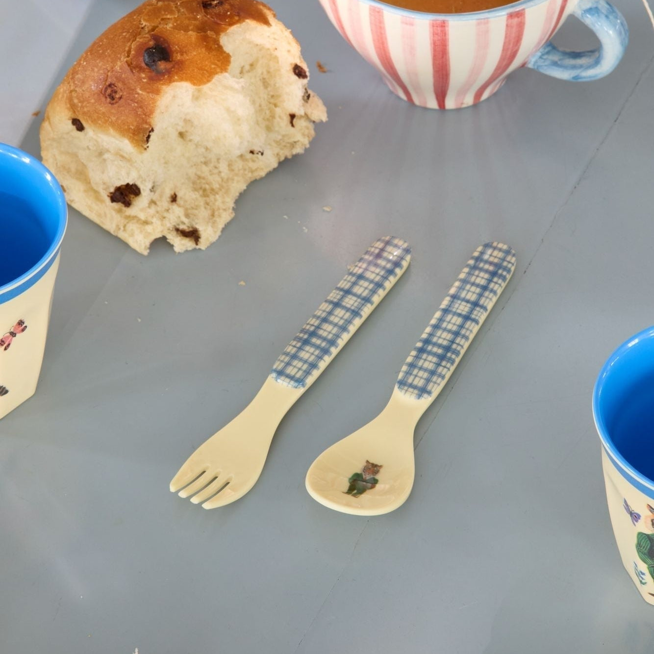 Kids Melamine Spoon and Fork with Nathalie Lété Print - Blue