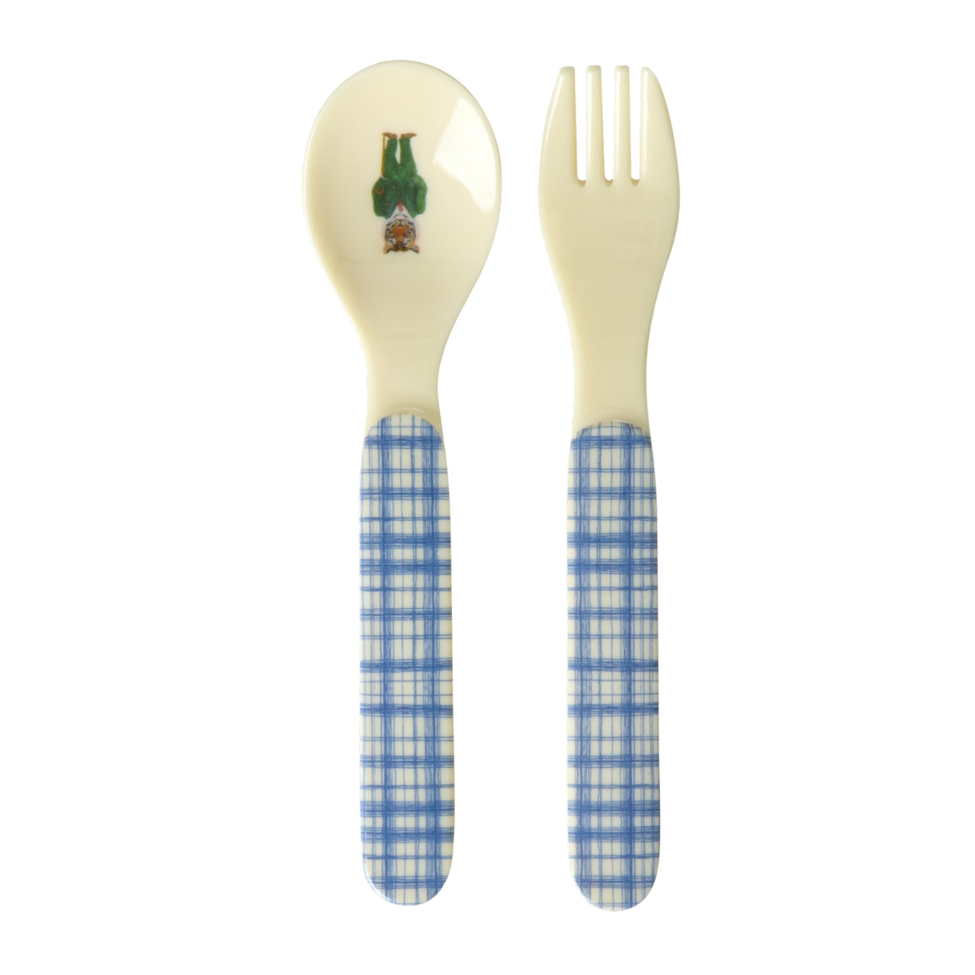 Kids Melamine Spoon and Fork with Nathalie Lété Print - Blue