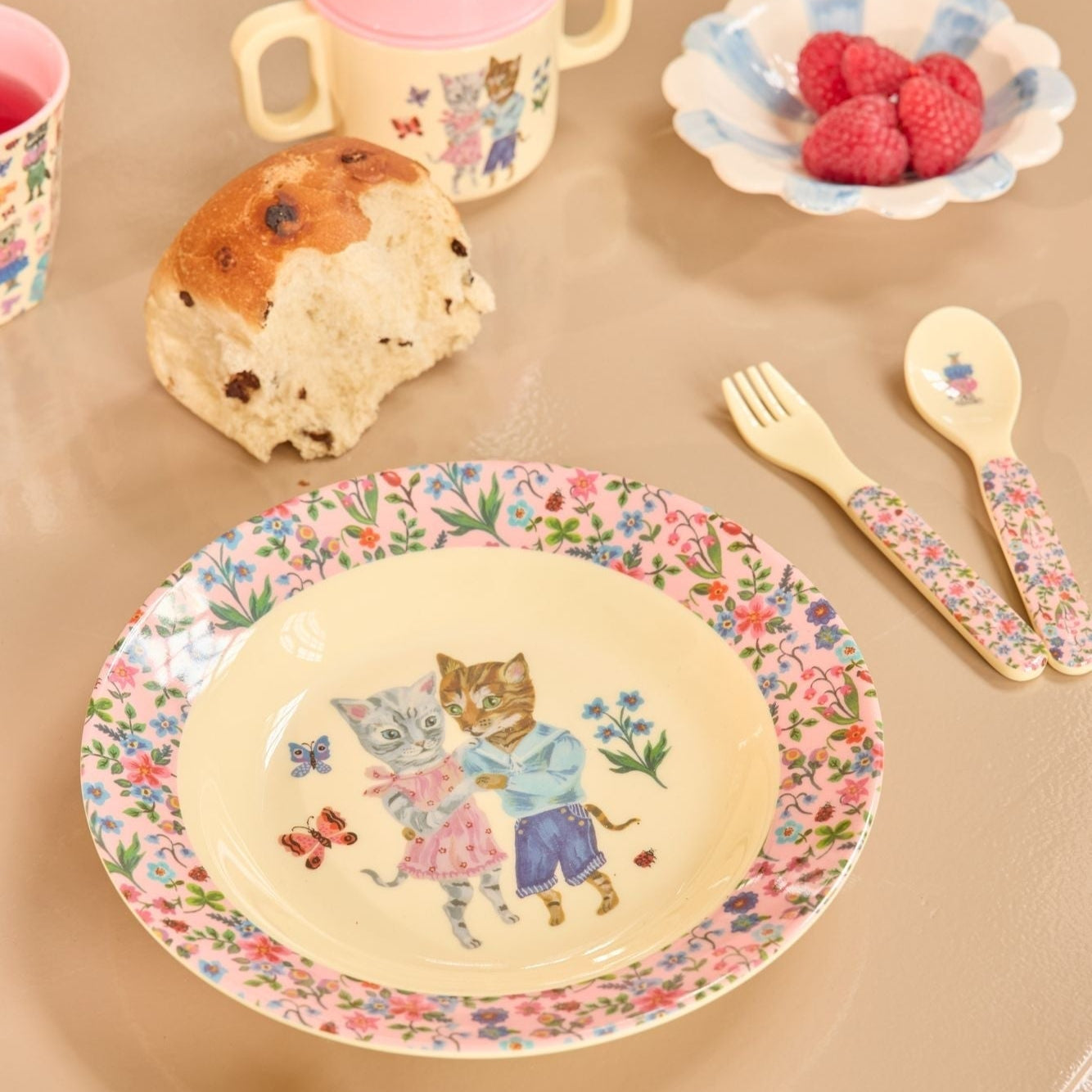 Kids Melamine Spoon and Fork with Nathalie Lété Print - Pink