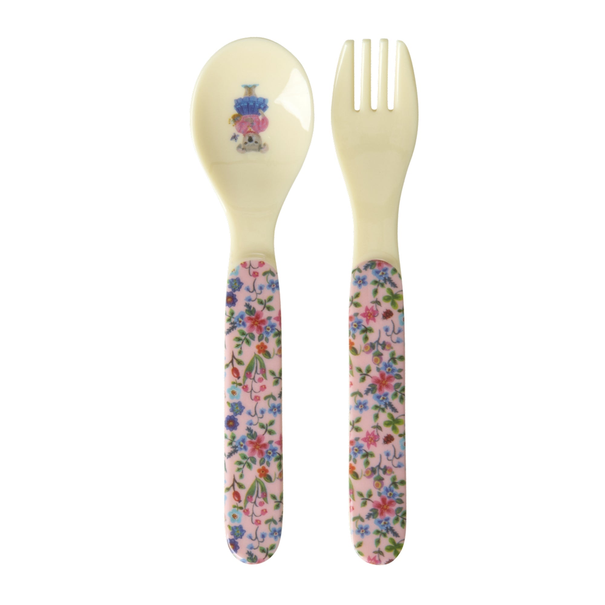 Kids Melamine Spoon and Fork with Nathalie Lété Print - Pink