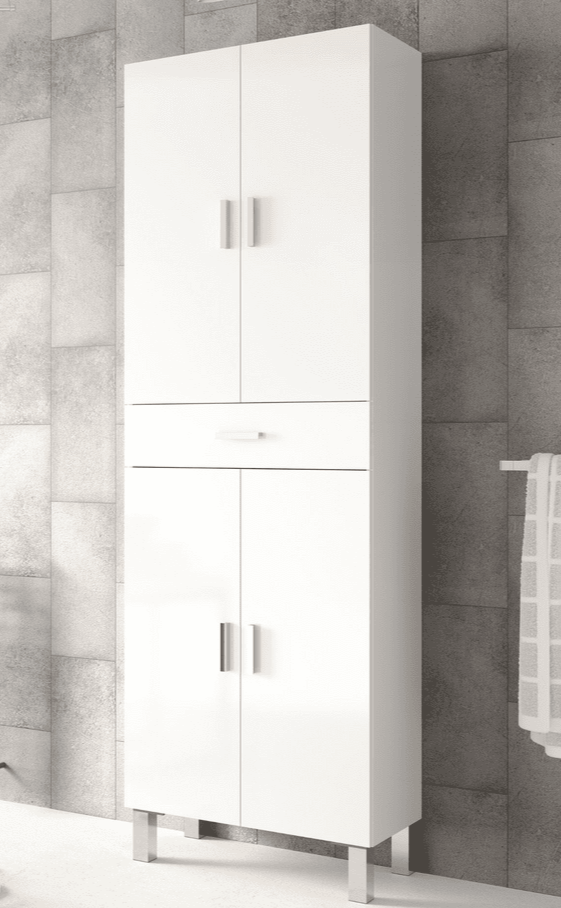Blanco Tall Bathroom Cupboard in White Gloss