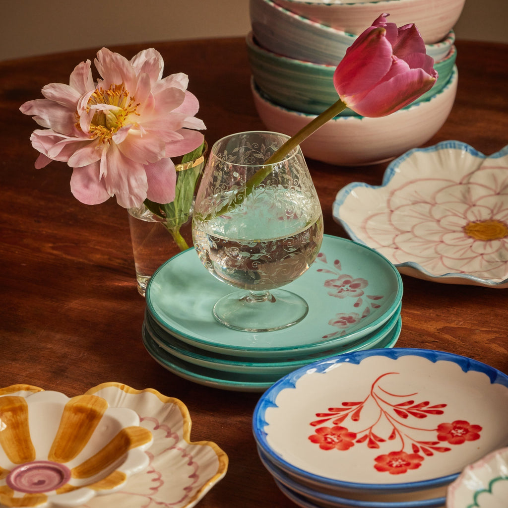 Ceramic Cake Plate with Hand-painted Flower Vine