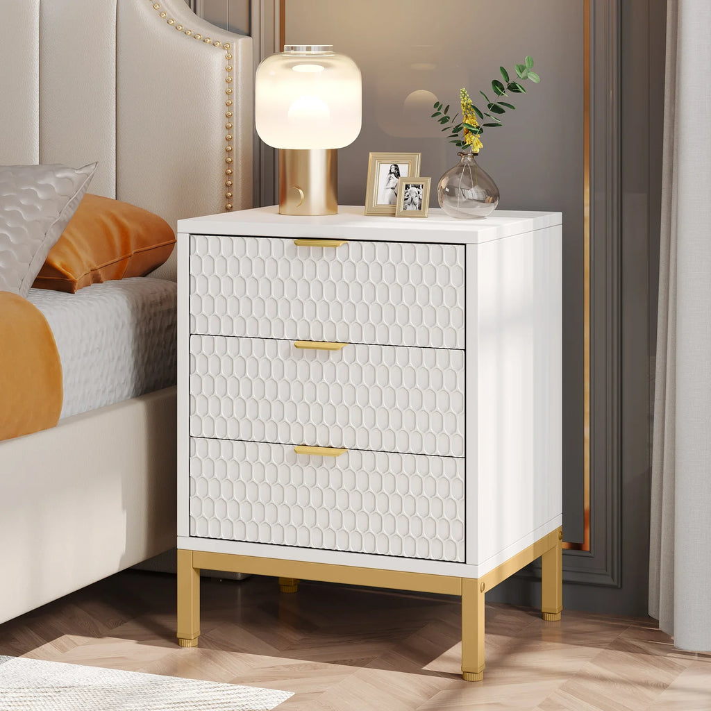 Diantha White Textured Modern Bed Side Table