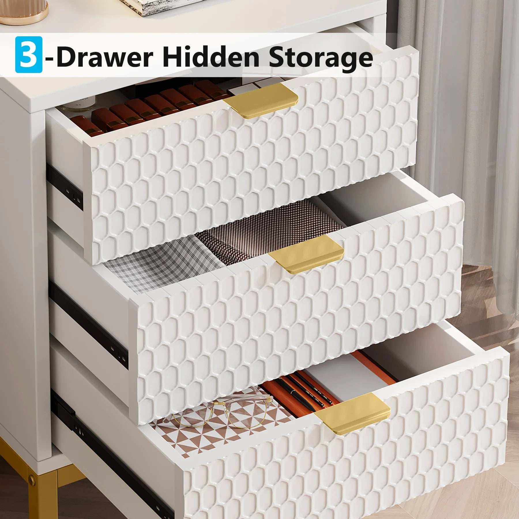 Diantha White Textured Modern Bed Side Table