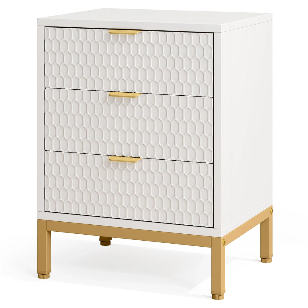 Diantha White Textured Modern Bed Side Table
