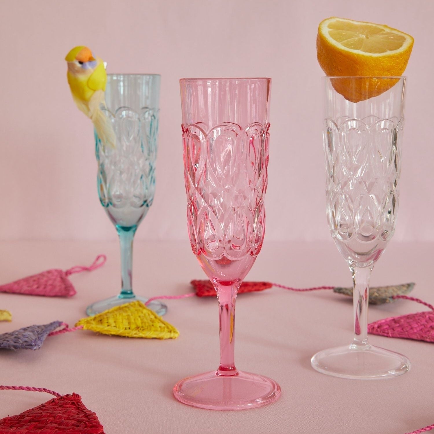 Acrylic Champagne Glass with Swirly Embossed Detail - Clear - 200 ml