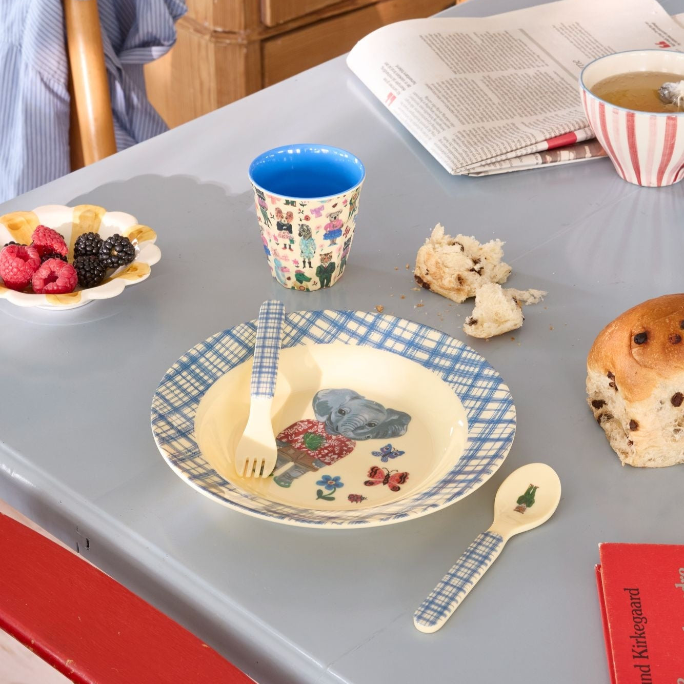 Melamine Kids Cup with Nathalie Lété Print - Blue - Small - 160 ml