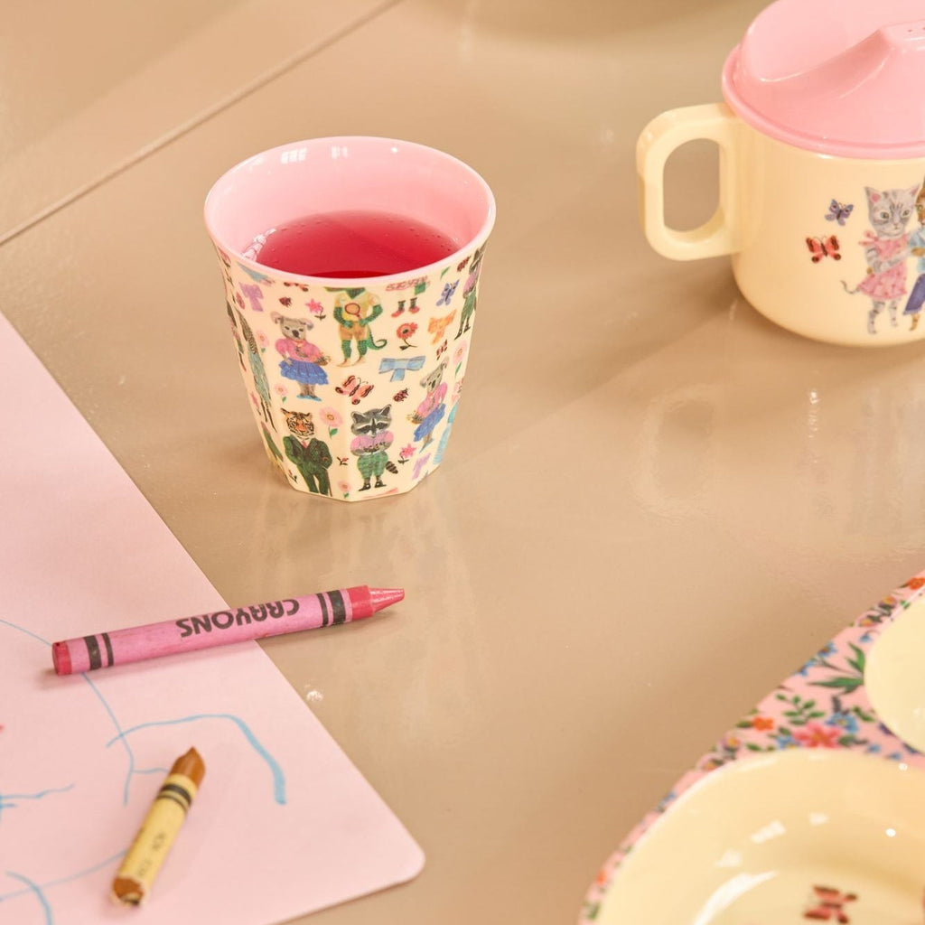 Melamine Kids Cup with Nathalie Lété Print - Pink - Small - 160 ml