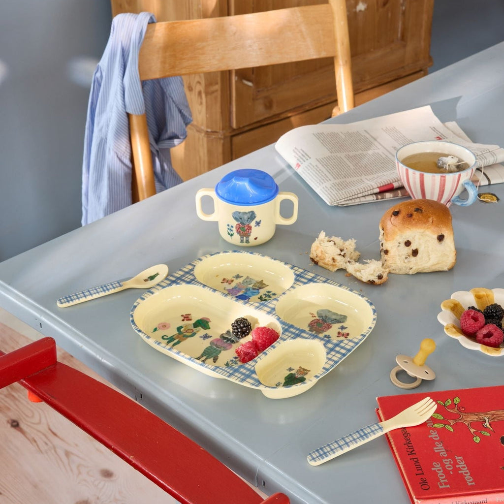 Melamine Kids 4 Room Plate with Nathalie Lété Print - Blue