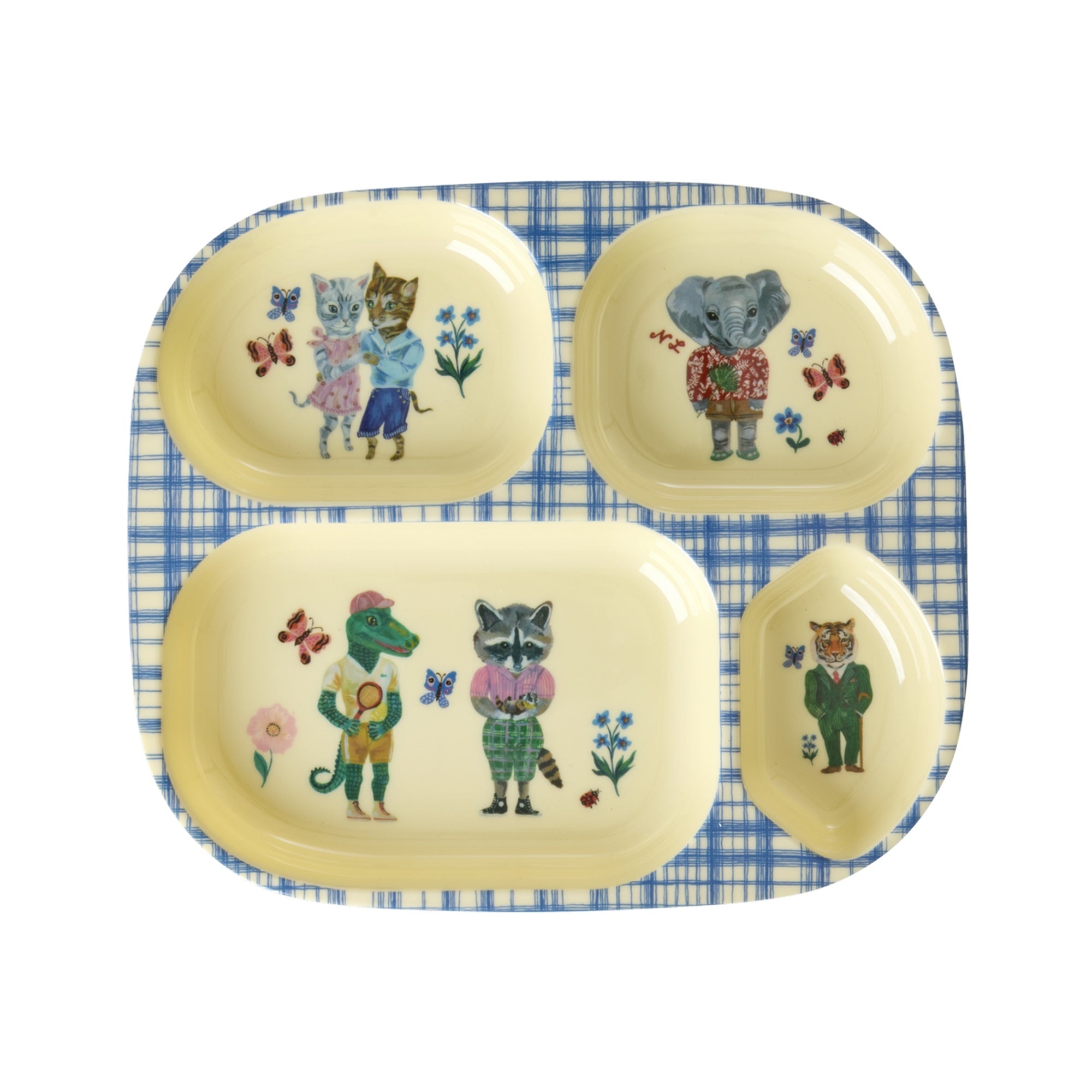 Melamine Kids 4 Room Plate with Nathalie Lété Print - Blue
