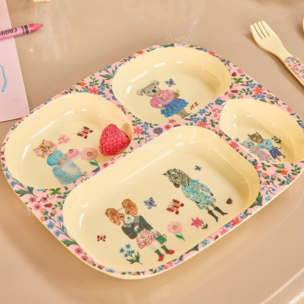 Melamine Kids 4 Room Plate with Nathalie Lété Print - Pink