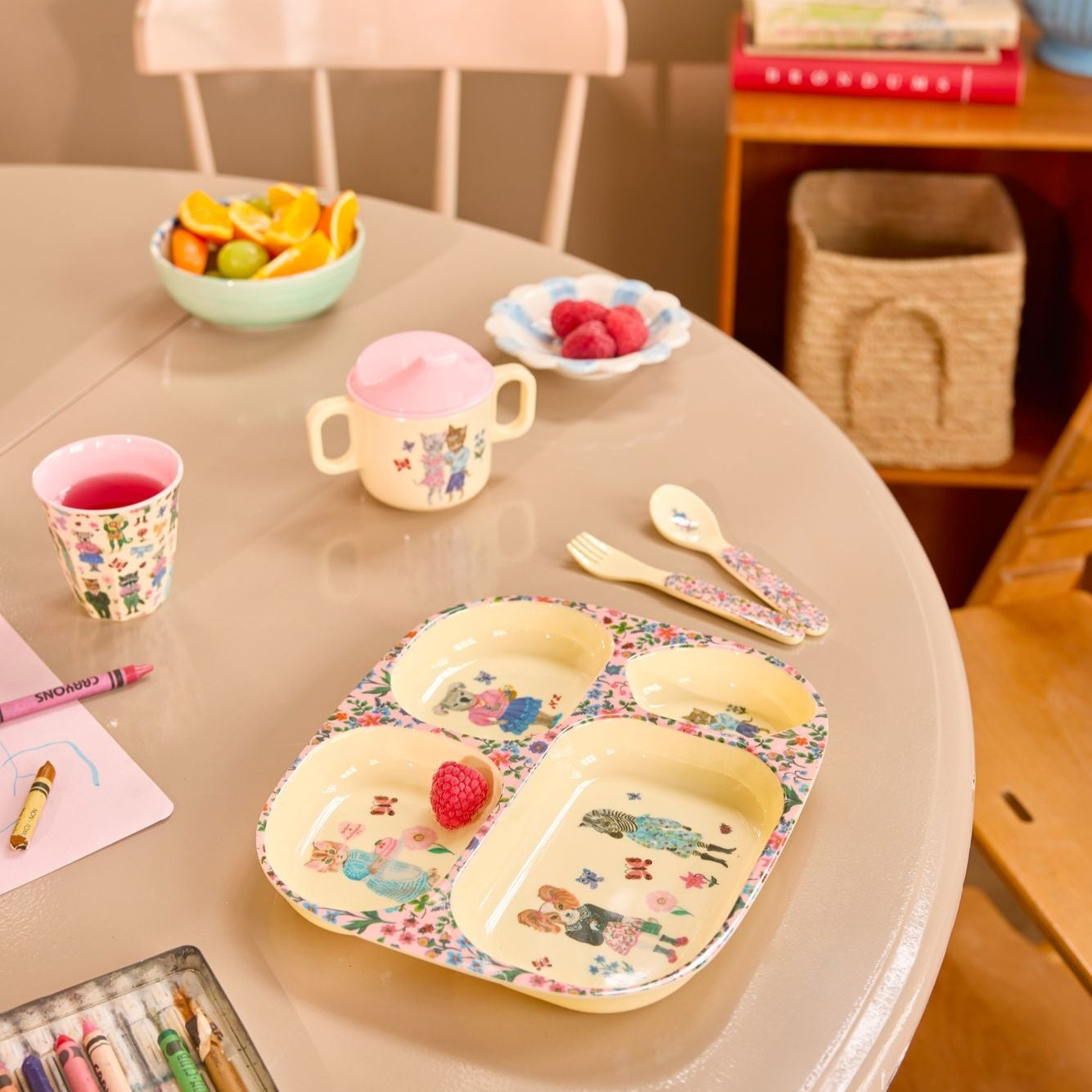 Melamine Kids 4 Room Plate with Nathalie Lété Print - Pink