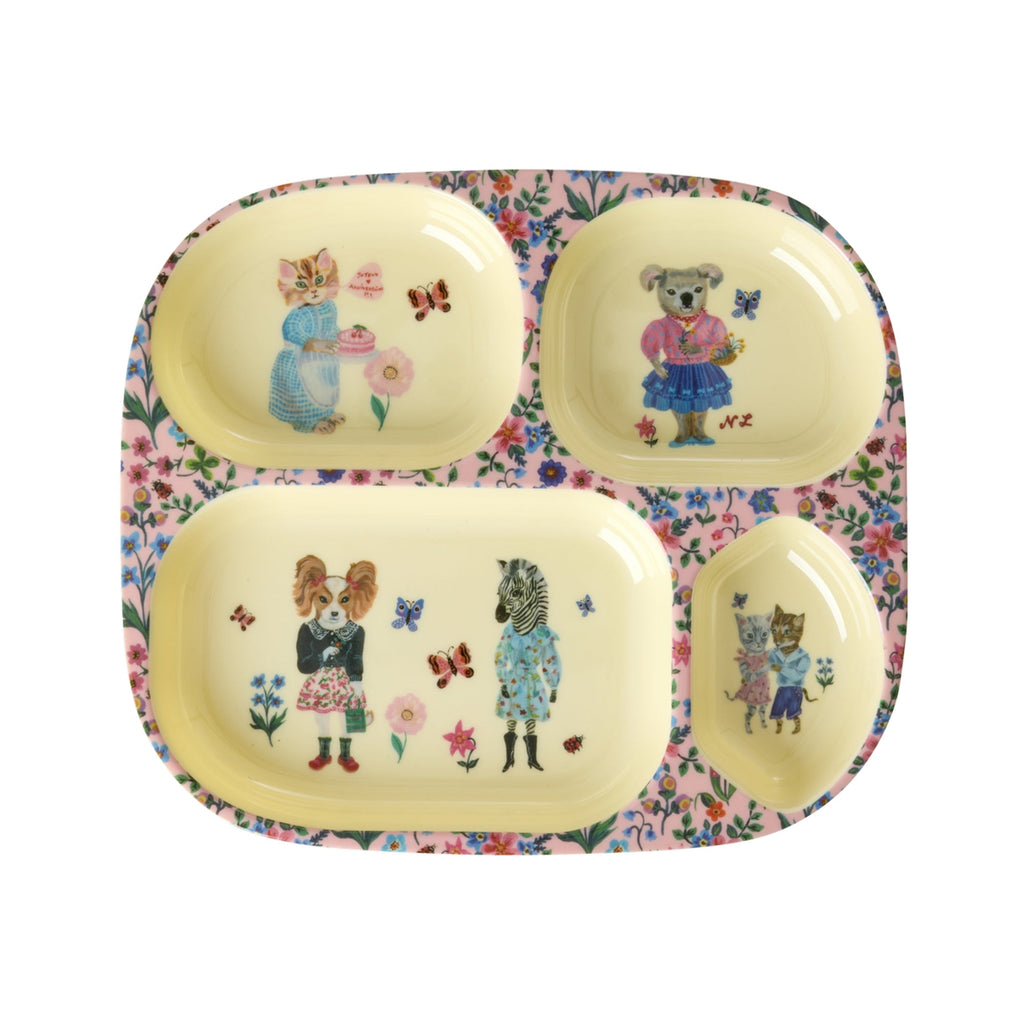Melamine Kids 4 Room Plate with Nathalie Lété Print - Pink