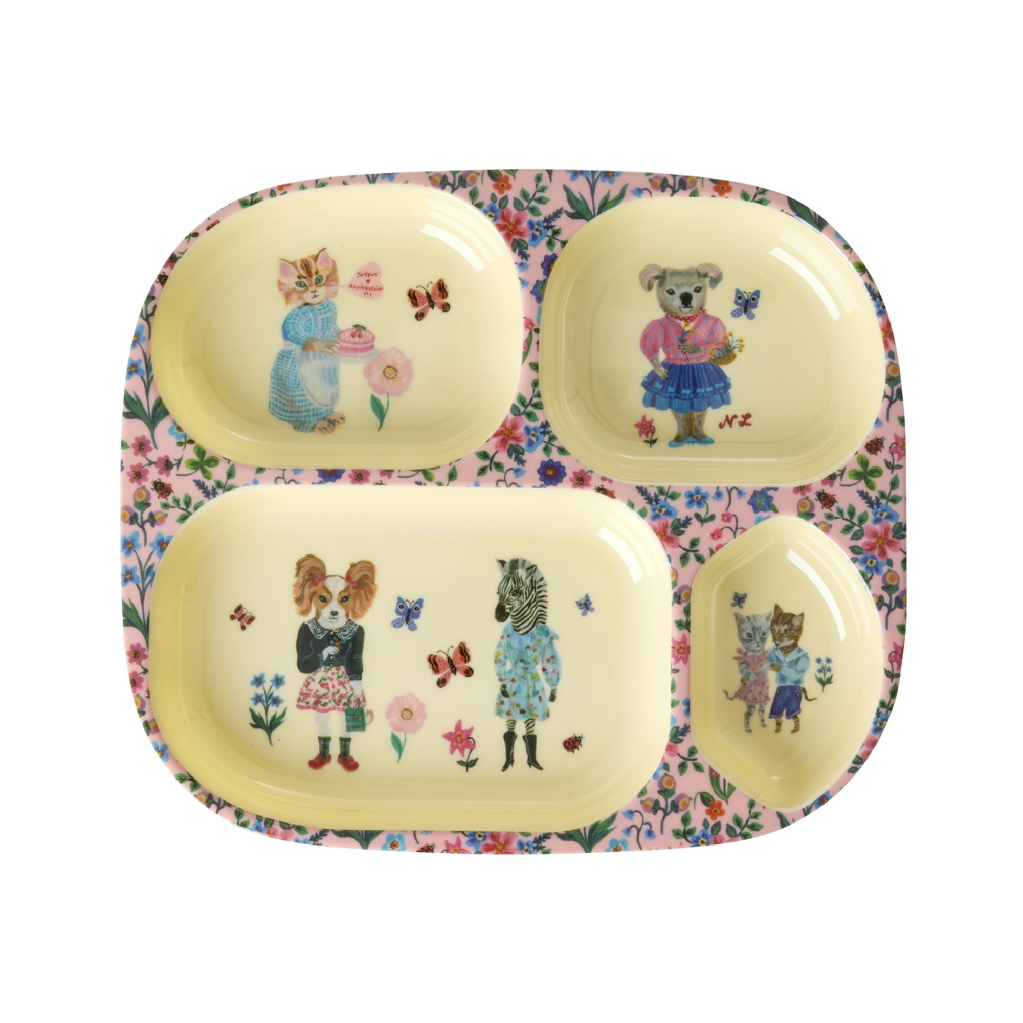 Melamine Kids 4 Room Plate with Nathalie Lété Print - Pink