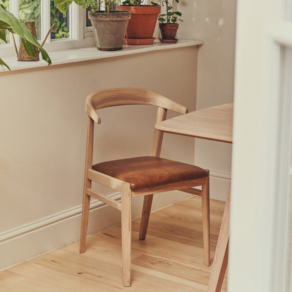 Borough Oak Dining Chair, Tan Leather