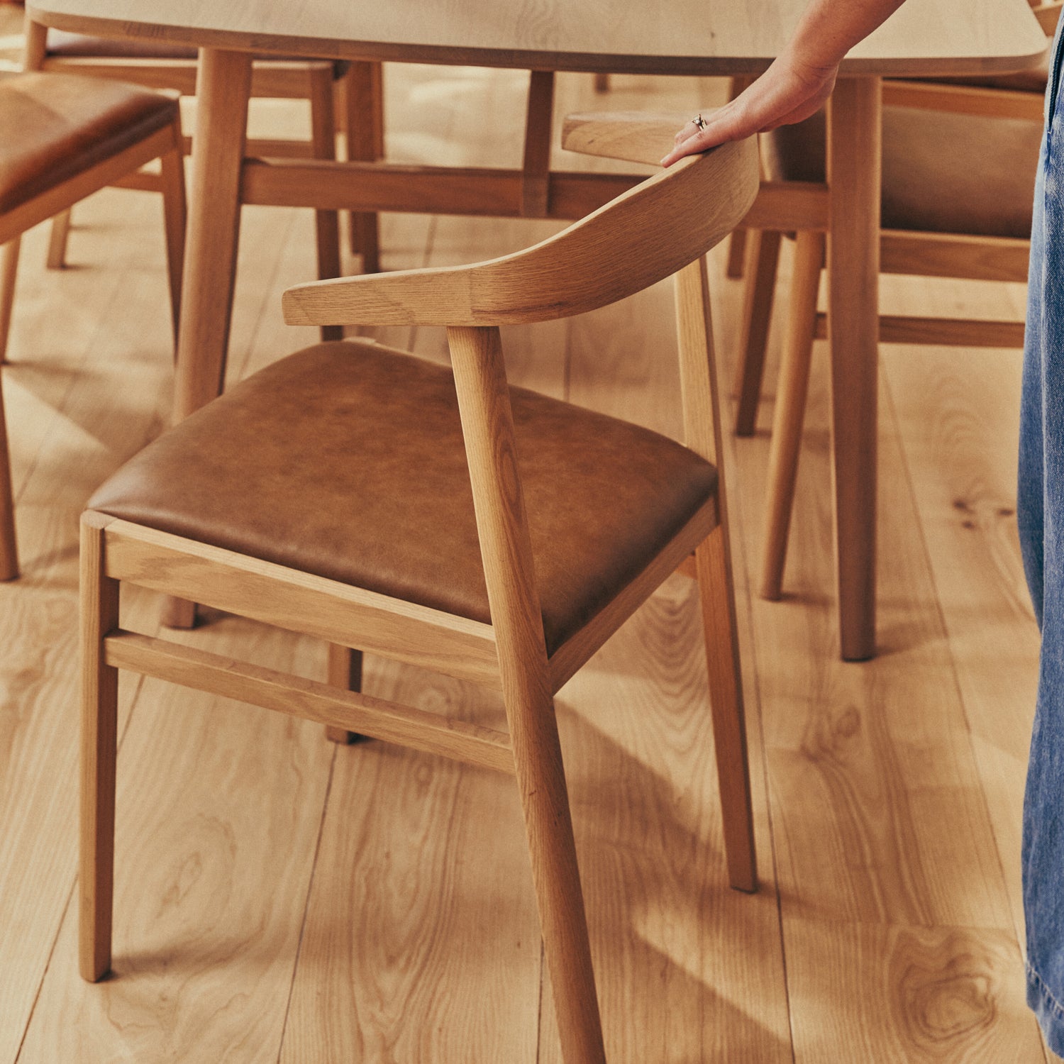 Borough Oak Dining Chair, Tan Leather