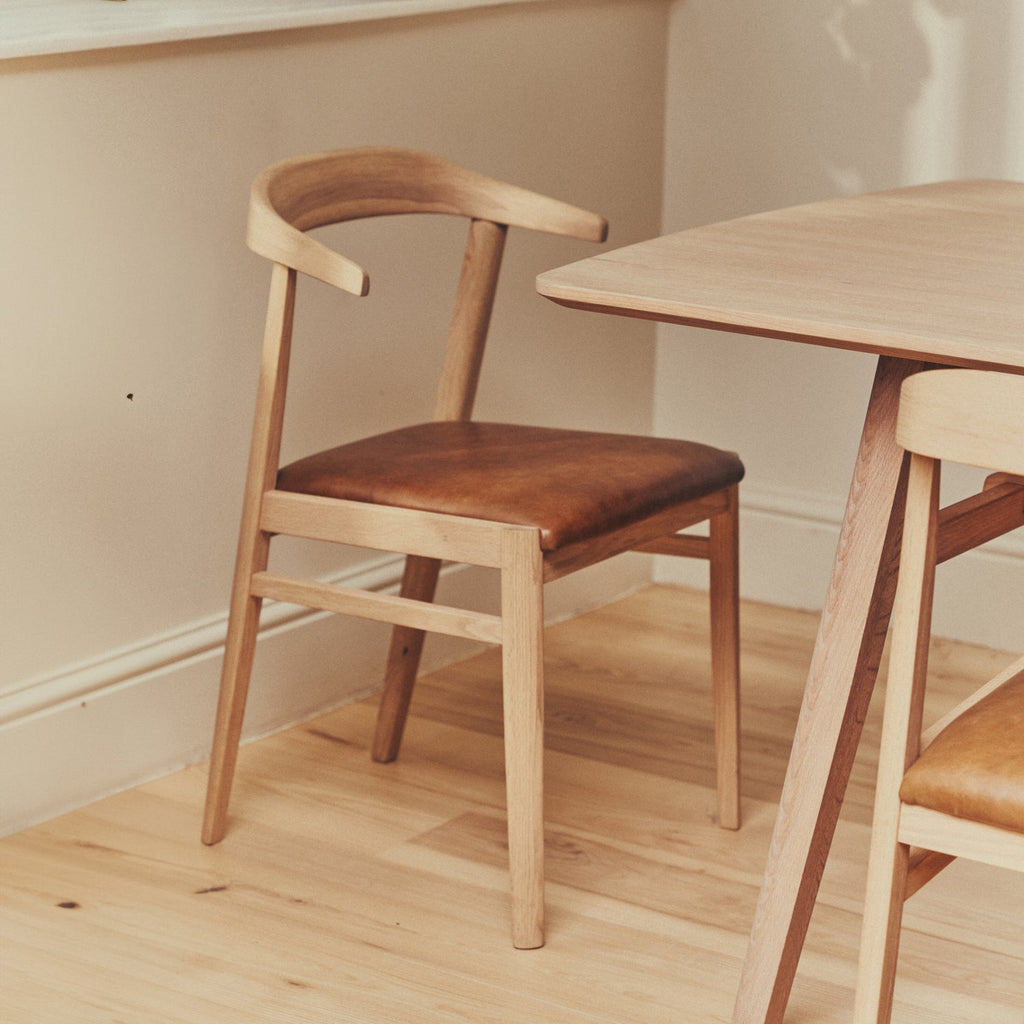 Borough Oak Dining Chair, Tan Leather