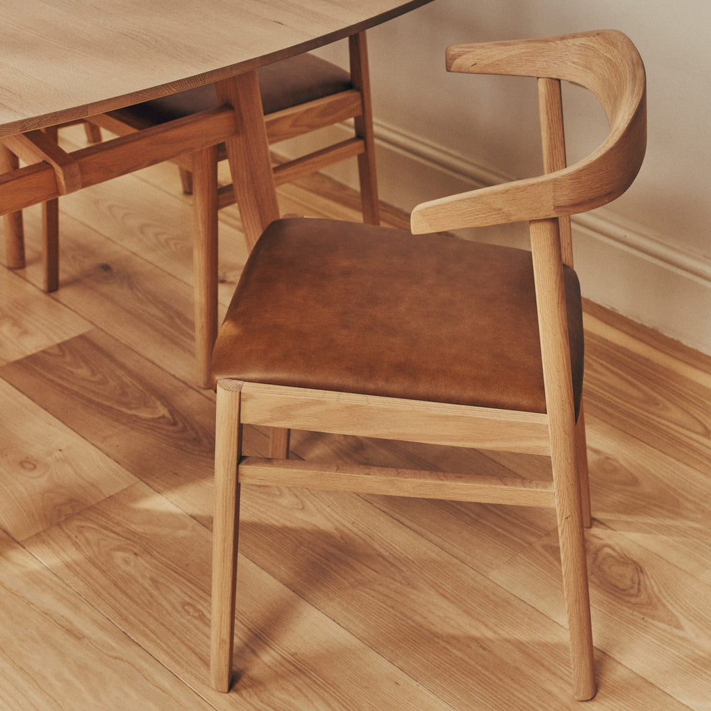 Borough Oak Dining Chair, Tan Leather