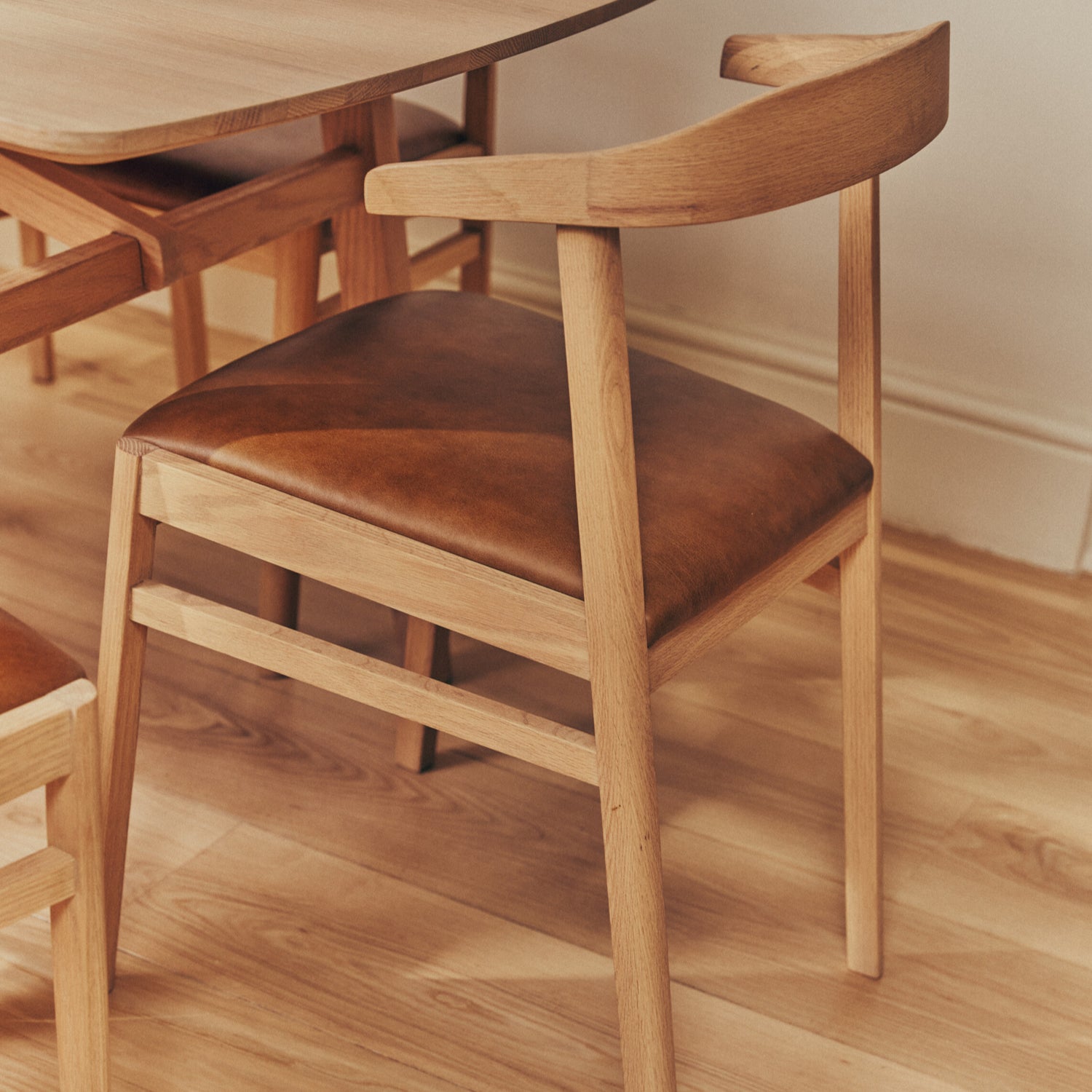 Borough Oak Dining Chair, Tan Leather