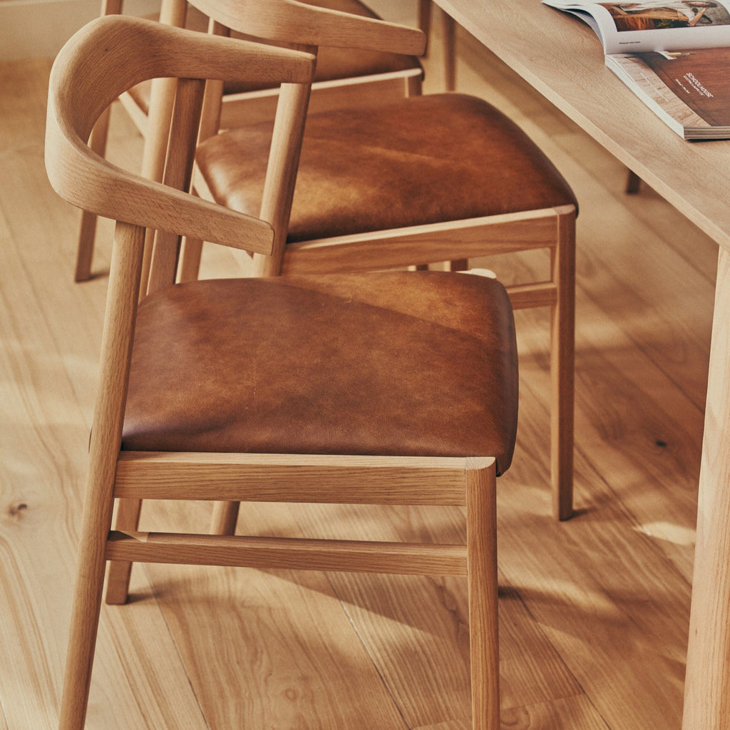 Borough Oak Dining Chair, Tan Leather