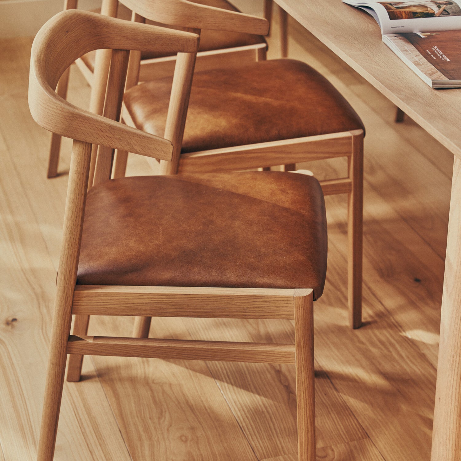 Borough Oak Dining Chair, Tan Leather