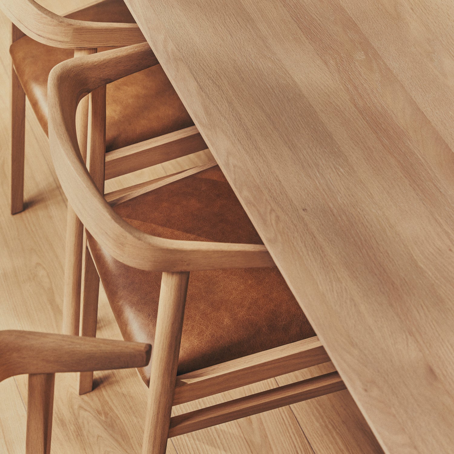 Borough Oak Dining Chair, Tan Leather