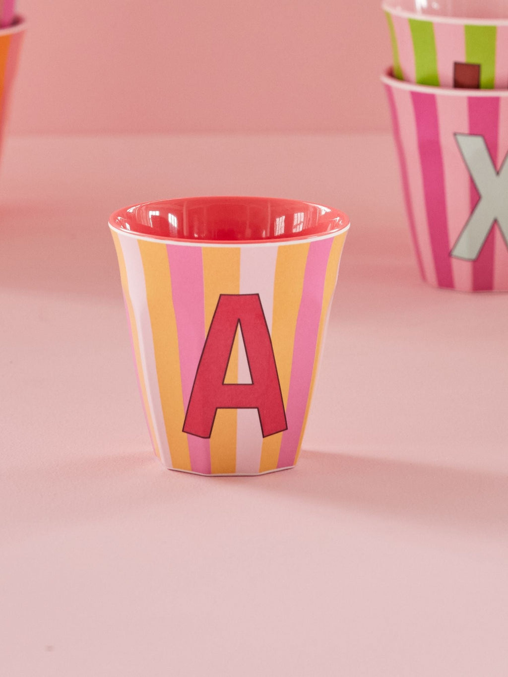 Melamine Alphabet Cup - Stripes - Pink - Medium - 250 ml