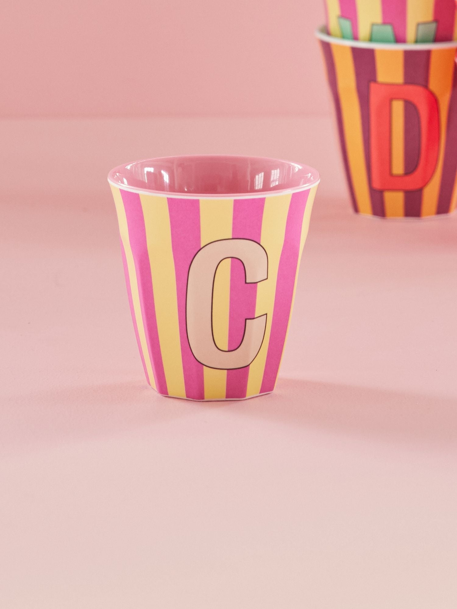 Melamine Alphabet Cup - Stripes - Pink - Medium - 250 ml