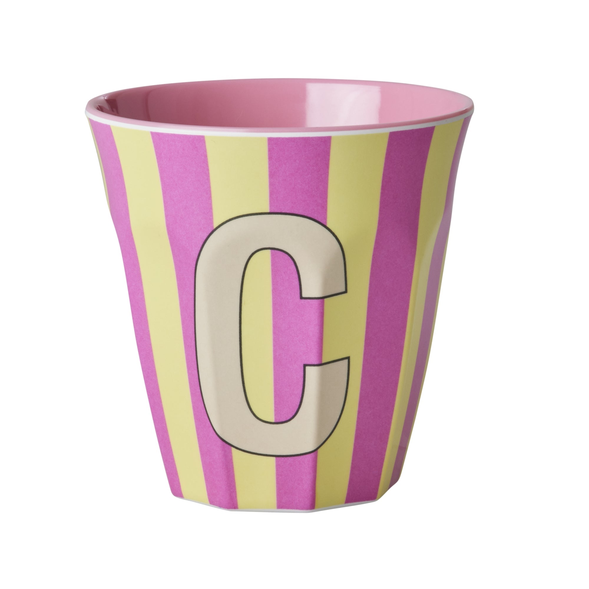 Melamine Alphabet Cup - Stripes - Pink - Medium - 250 ml