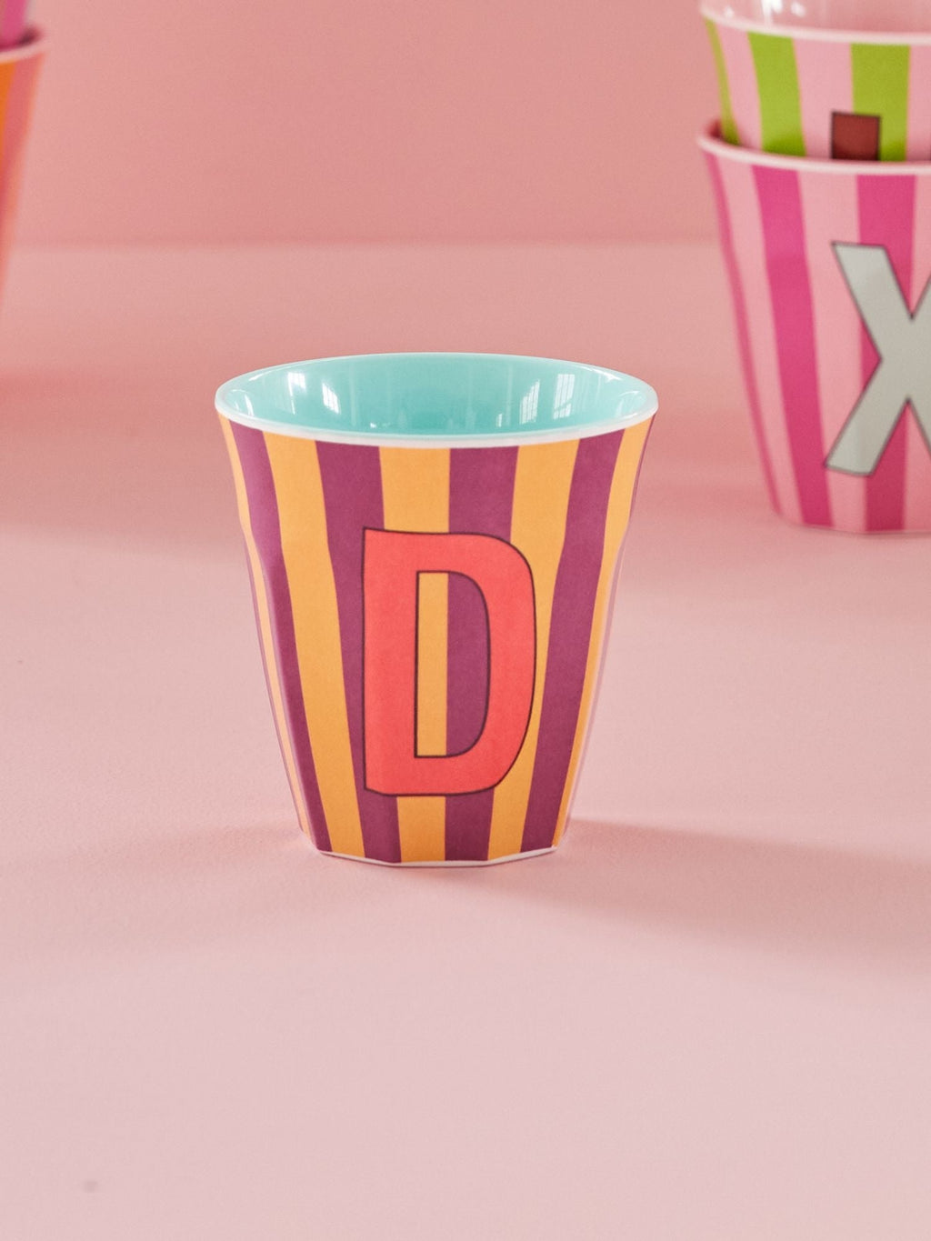 Melamine Alphabet Cup - Stripes - Pink - Medium - 250 ml