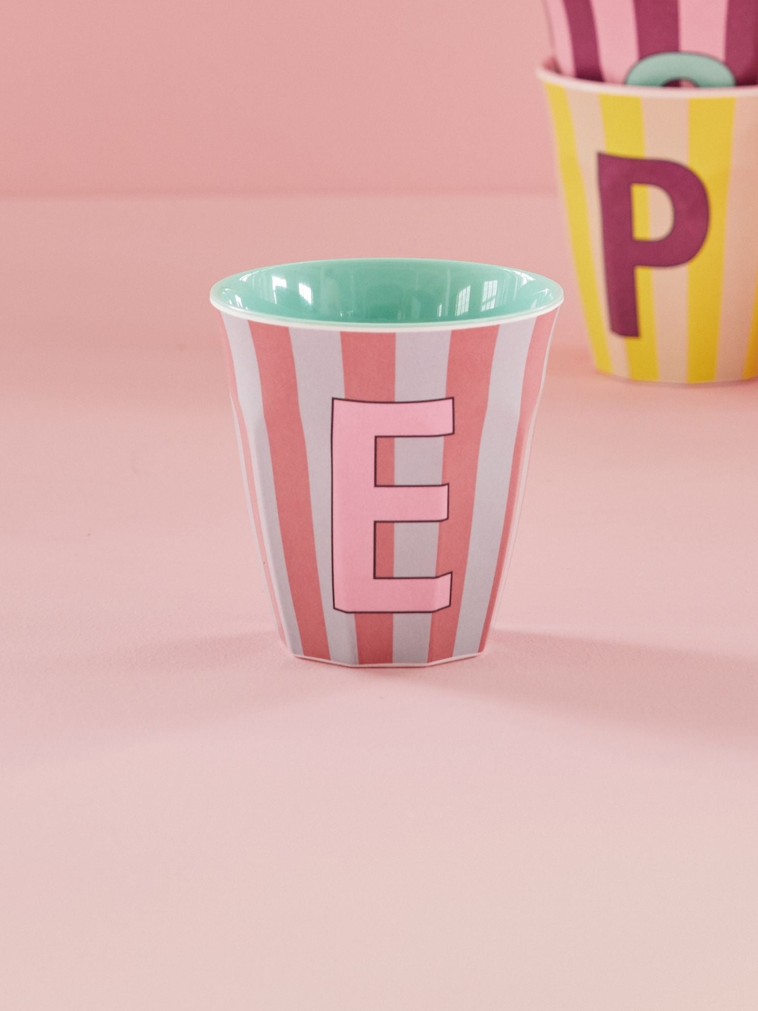 Melamine Alphabet Cup - Stripes - Pink - Medium - 250 ml