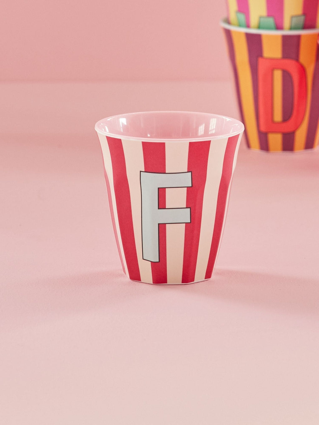 Melamine Alphabet Cup - Stripes - Pink - Medium - 250 ml
