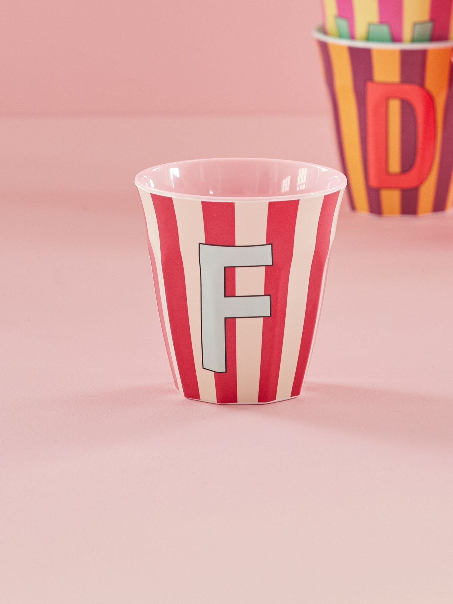 Melamine Alphabet Cup - Stripes - Pink - Medium - 250 ml