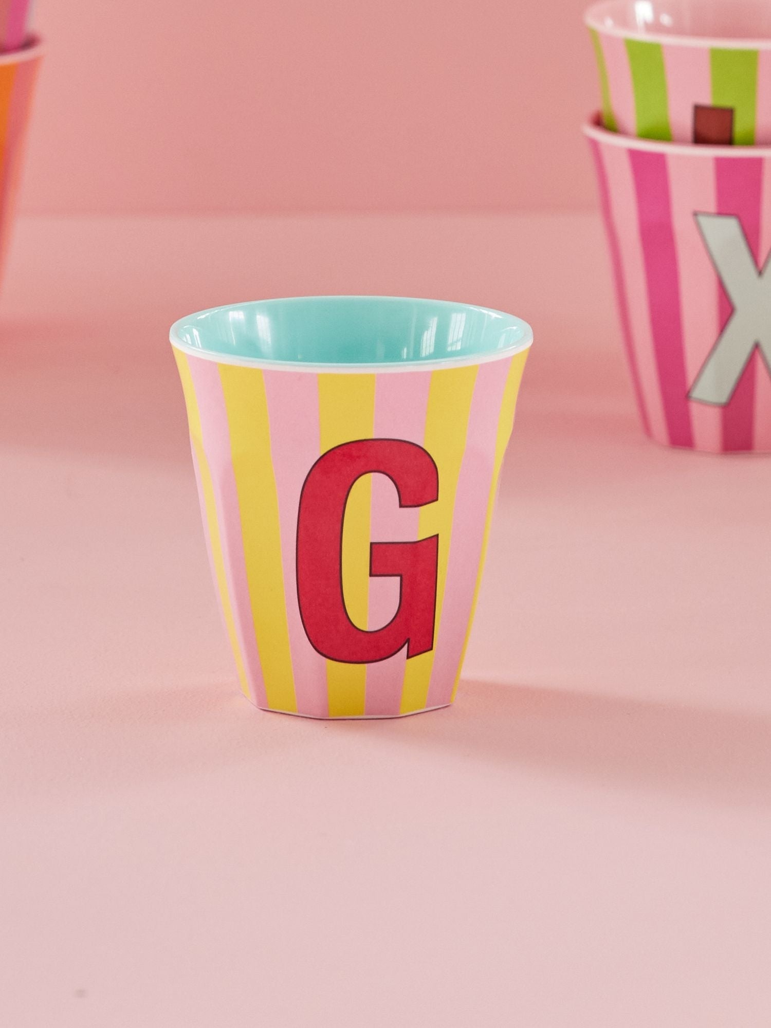 Melamine Alphabet Cup - Stripes - Pink - Medium - 250 ml