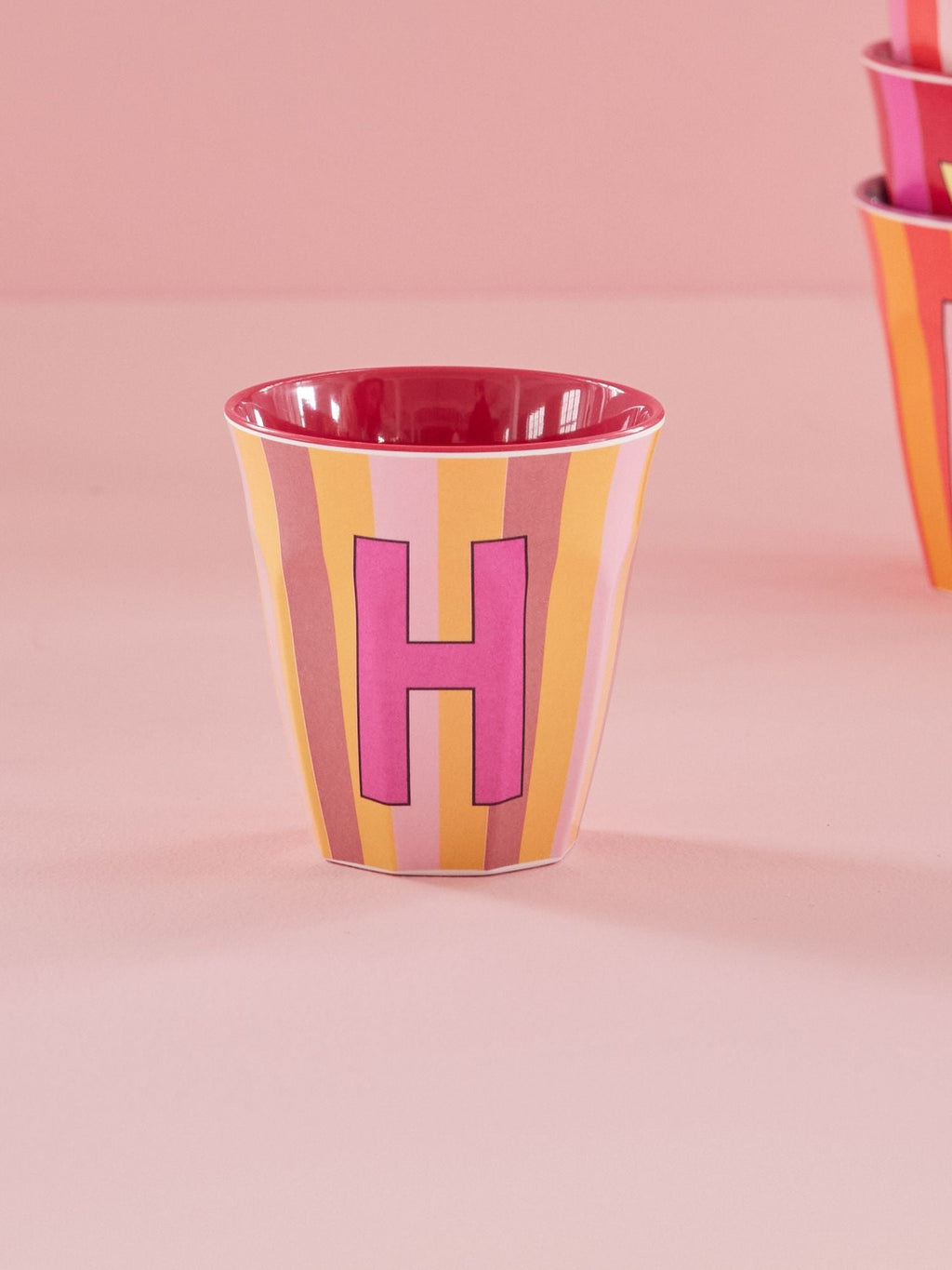 Melamine Alphabet Cup - Stripes - Pink - Medium - 250 ml