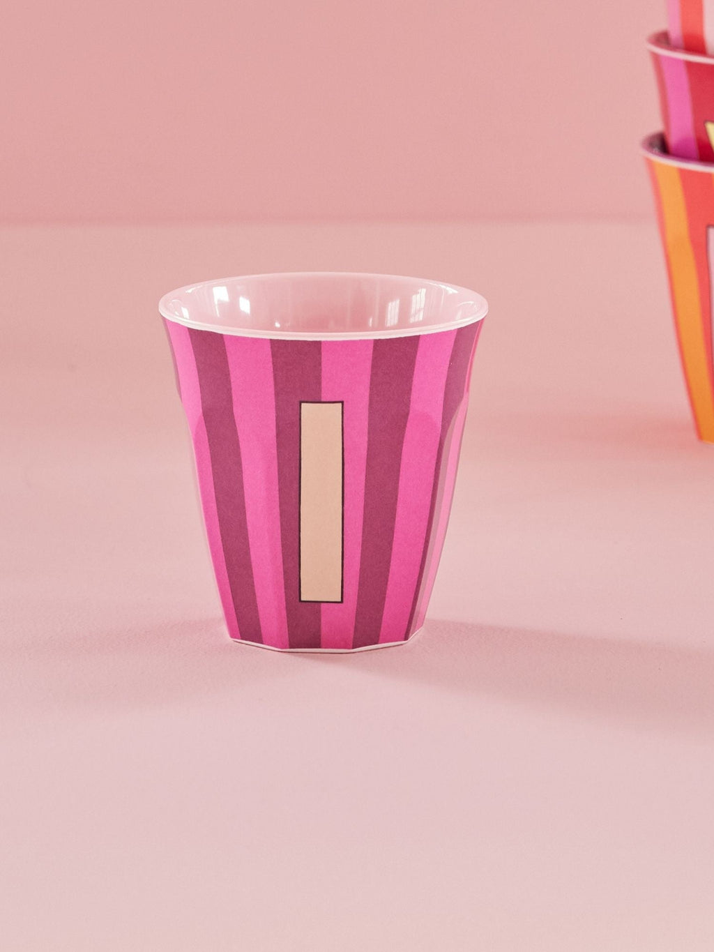 Melamine Alphabet Cup - Stripes - Pink - Medium - 250 ml