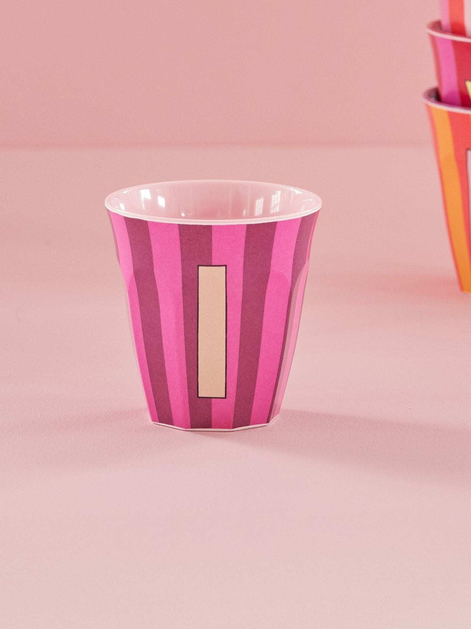 Melamine Alphabet Cup - Stripes - Pink - Medium - 250 ml