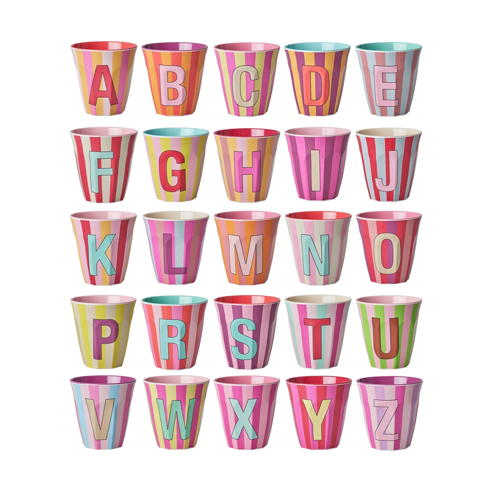 Melamine Alphabet Cup - Stripes - Pink - Medium - 250 ml