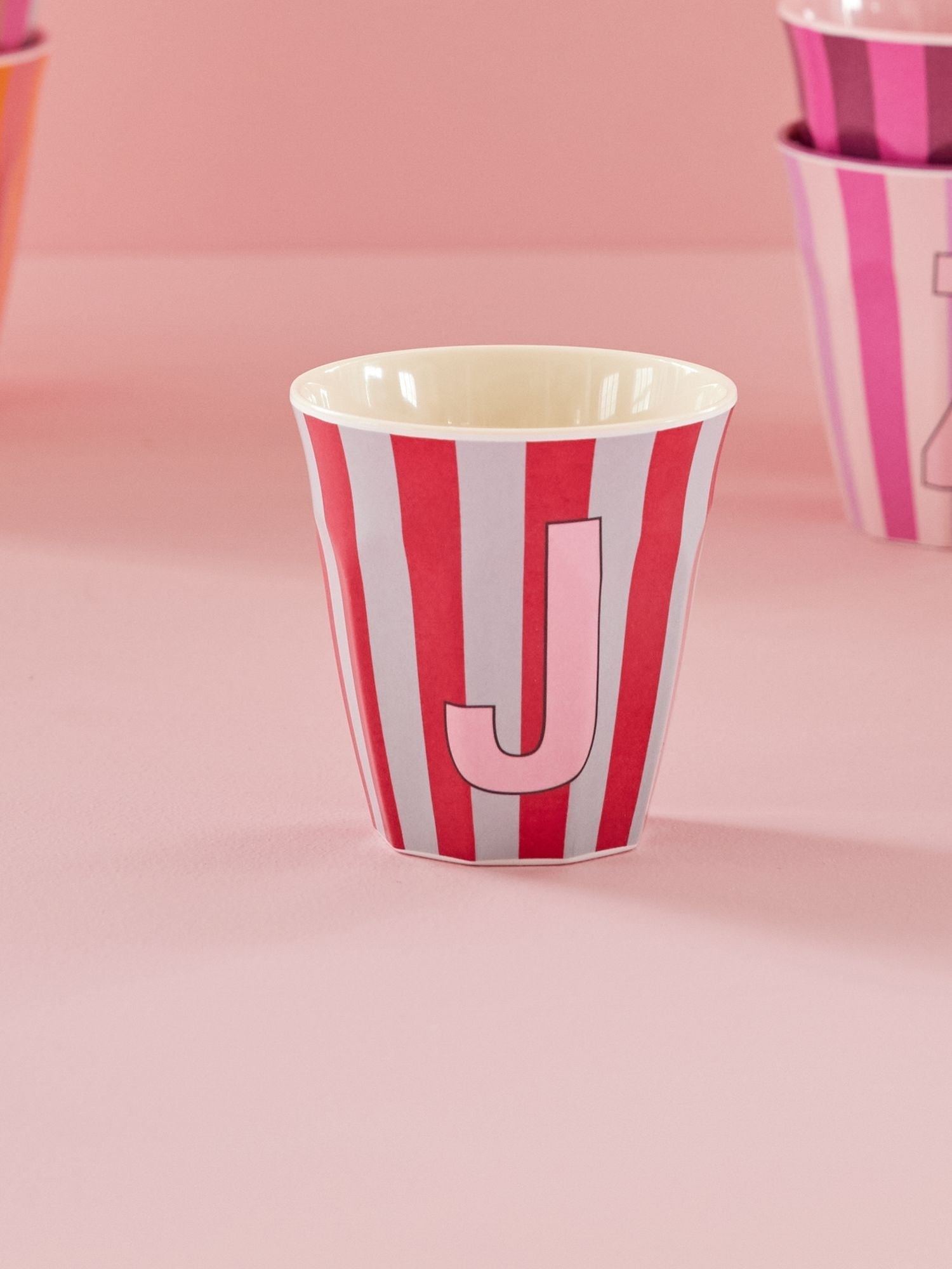 Melamine Alphabet Cup - Stripes - Pink - Medium - 250 ml