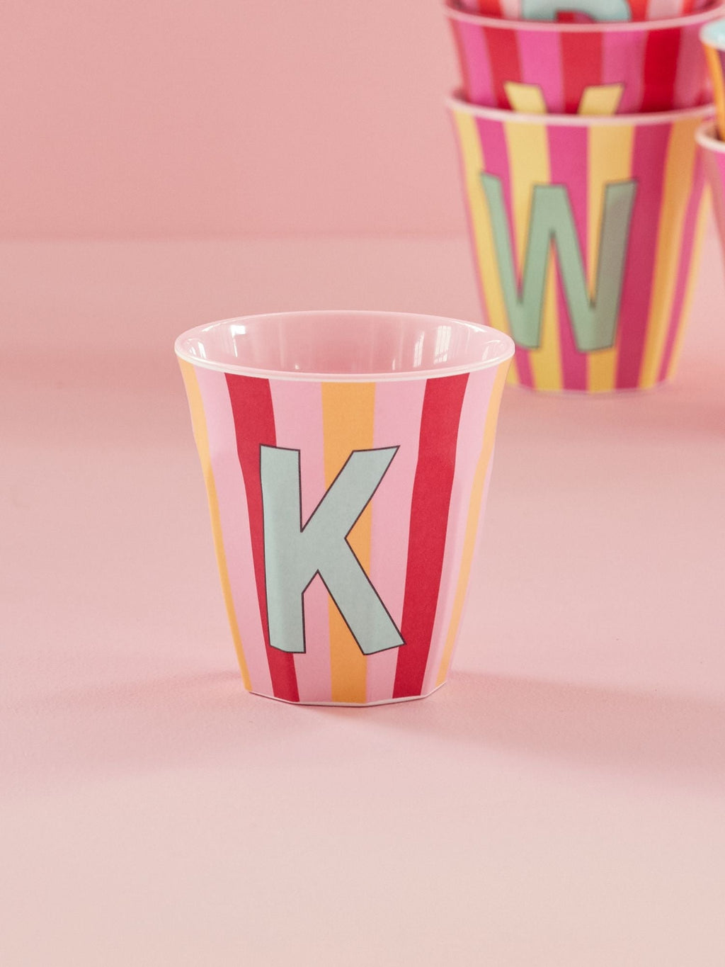 Melamine Alphabet Cup - Stripes - Pink - Medium - 250 ml