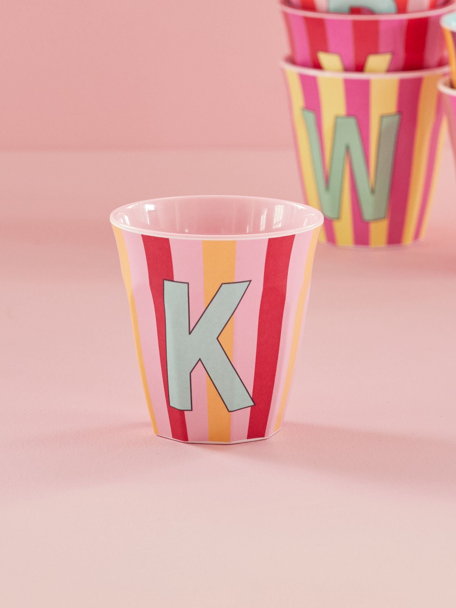 Melamine Alphabet Cup - Stripes - Pink - Medium - 250 ml