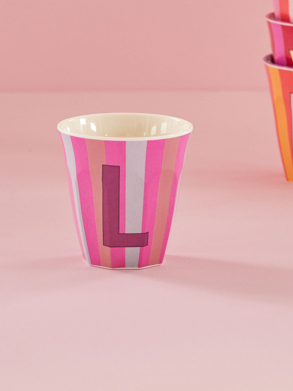 Melamine Alphabet Cup - Stripes - Pink - Medium - 250 ml