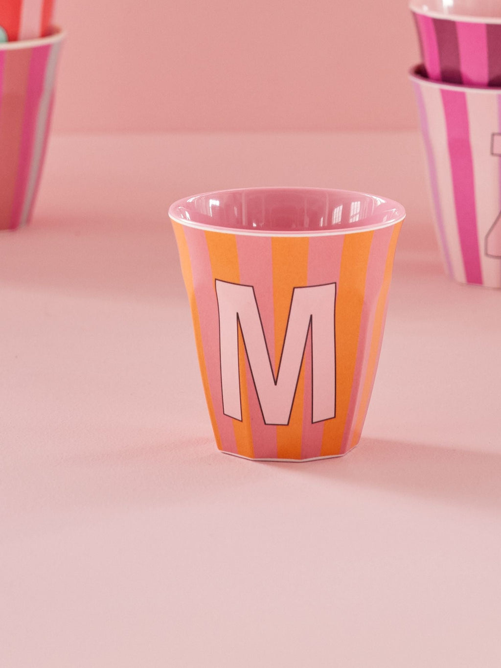 Melamine Alphabet Cup - Stripes - Pink - Medium - 250 ml