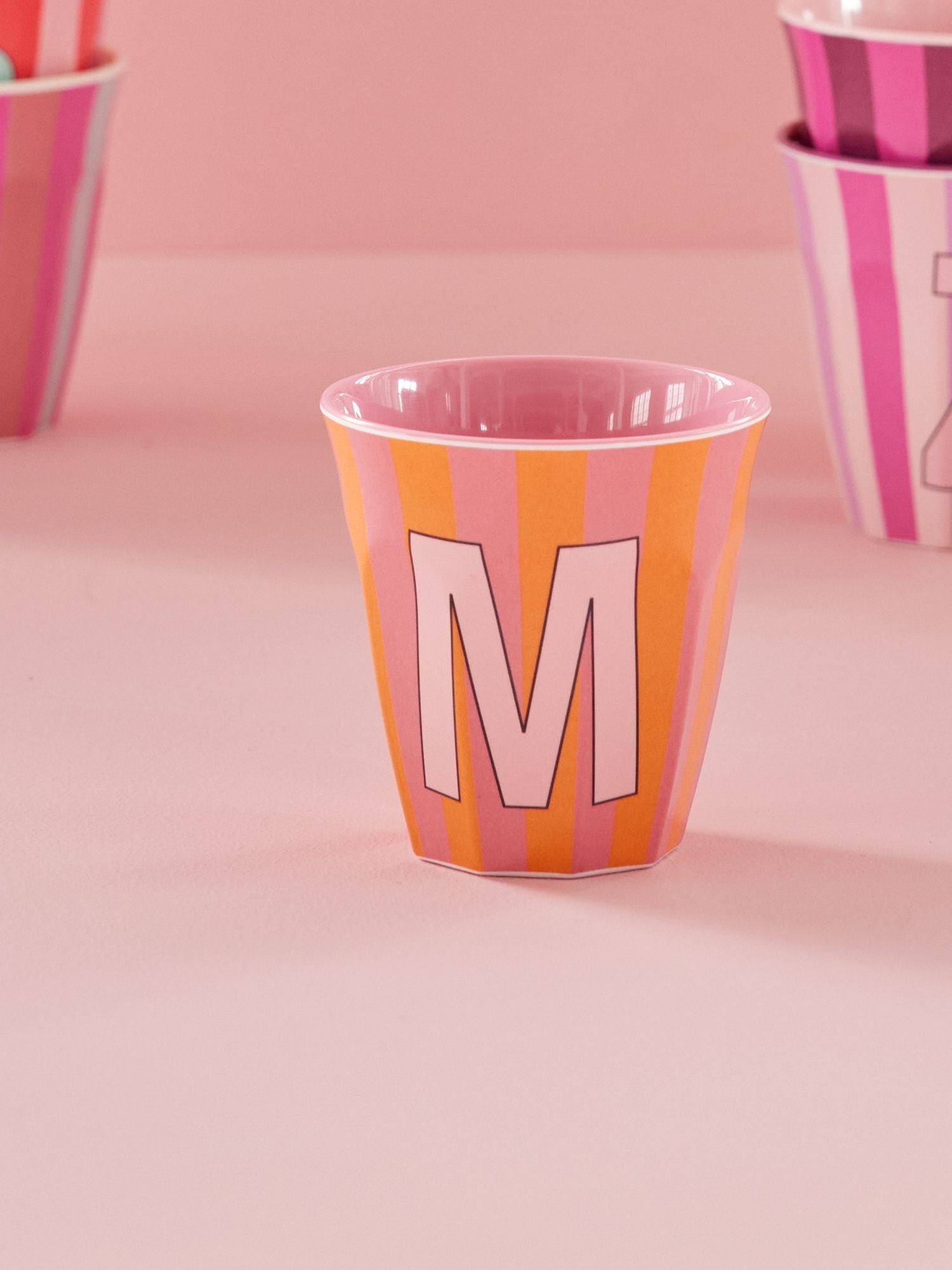 Melamine Alphabet Cup - Stripes - Pink - Medium - 250 ml
