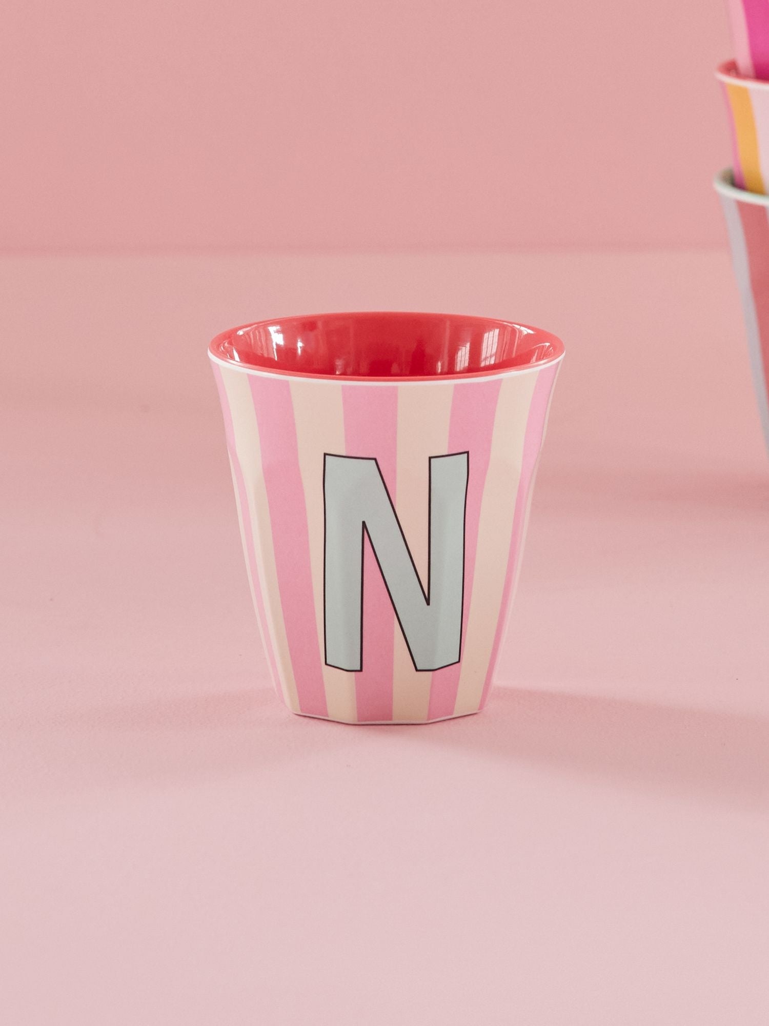 Melamine Alphabet Cup - Stripes - Pink - Medium - 250 ml
